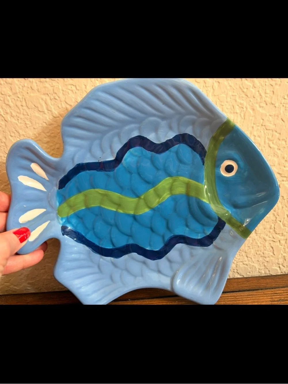 Decorative Blue Fish Ceramic Dish - Light Blue & Green